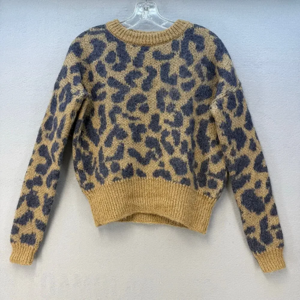 La Maille Cezane Sweater Women's XS Brown Black Cheetah Alpaca Angora Mohair - Picture 2 of 9
